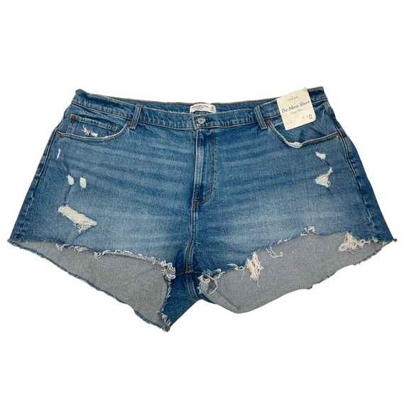 Abercrombie & Fitch Curve Love Mom Short High Rise Med Wash Denim Shorts NWT 36 - Picture 4 of 14